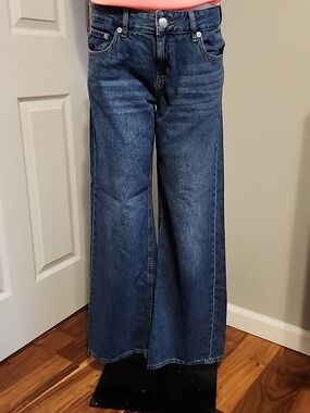 Aeropostale Women's Wide Leg Jeans in Dark Blue Denim